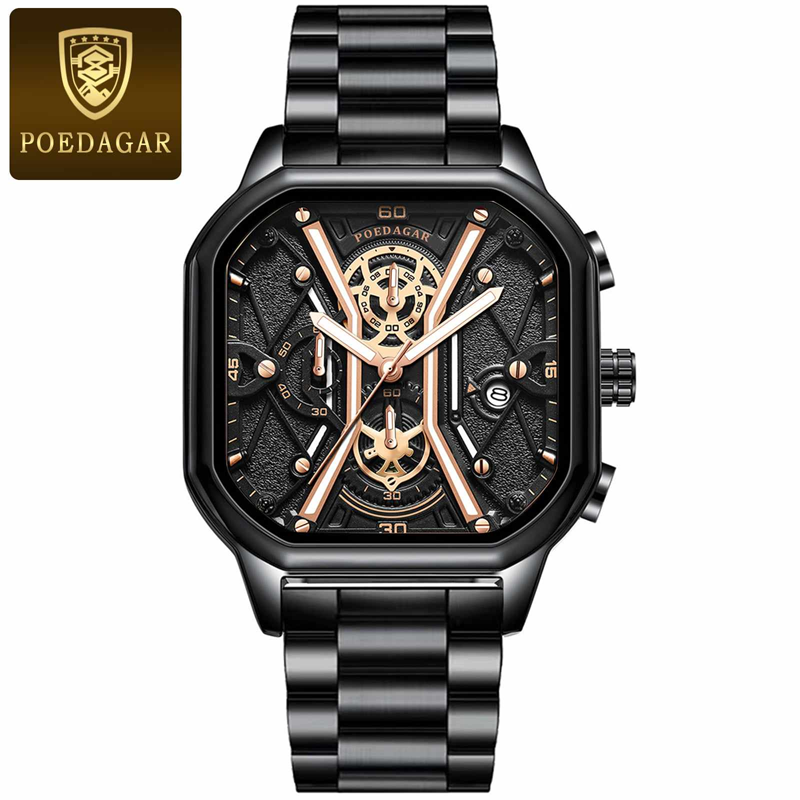 Poedagar PO922 Chronograph Luminous Date Man Stainless Steel Wristwatch